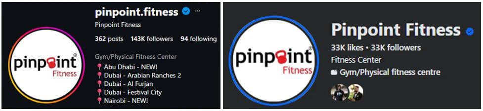 Pinpoint Fitness social media accounts