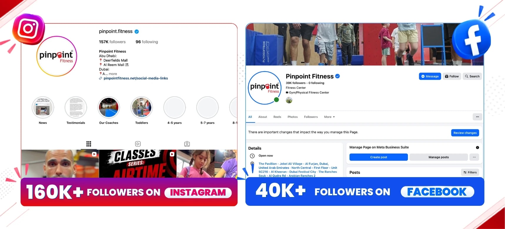 Pinpoint Fitness social media accounts