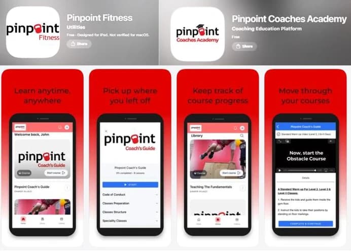 Pinpoint Fitness and Coaches Academy mobile apps