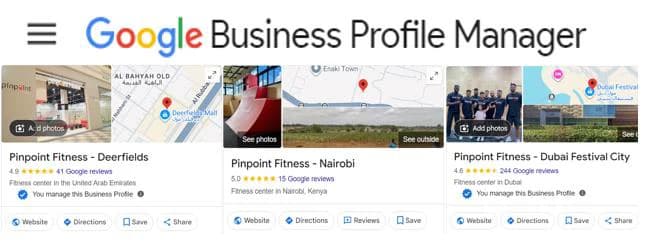 Google Business Profile Manager for Pinpoint Fitness branches